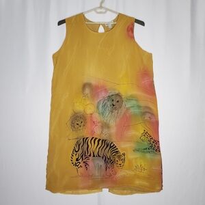 Erica Brooke Dress Plus 34 90s Gold Gauze African Lined Chiffon Shift Sleeveless